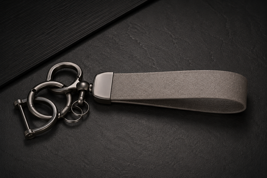 Leren sleutelhanger bruin detailweergave