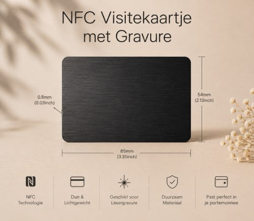 Detail NFC RVS visitekaartje gravure