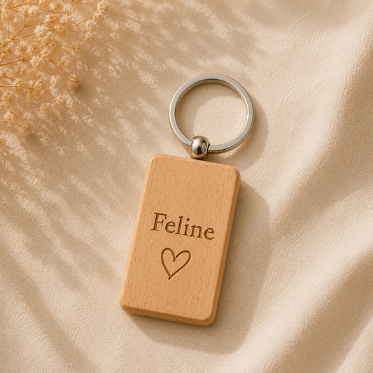 Rechthoekige houten sleutelhanger detail