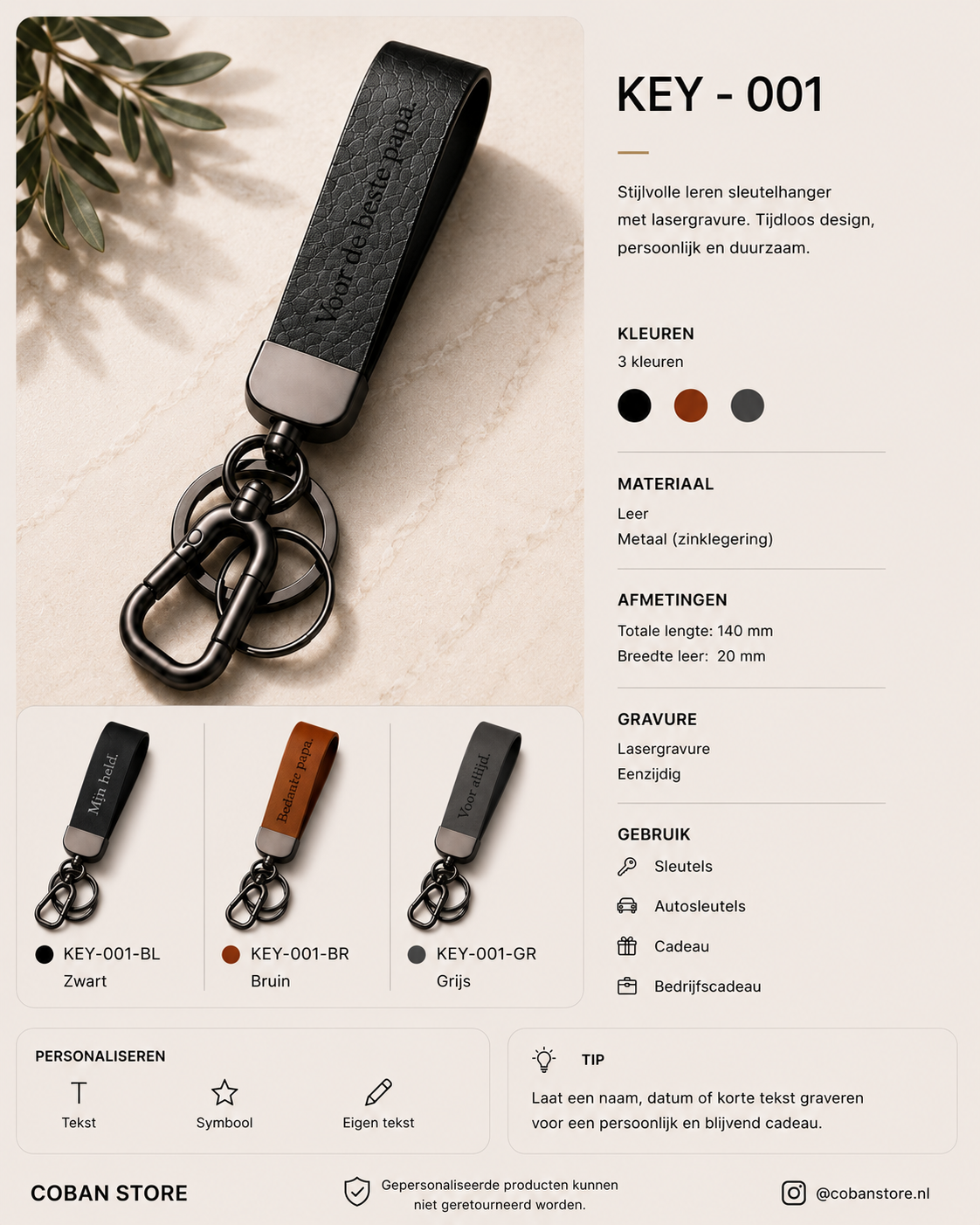 Leren sleutelhanger cadeaupresentatie