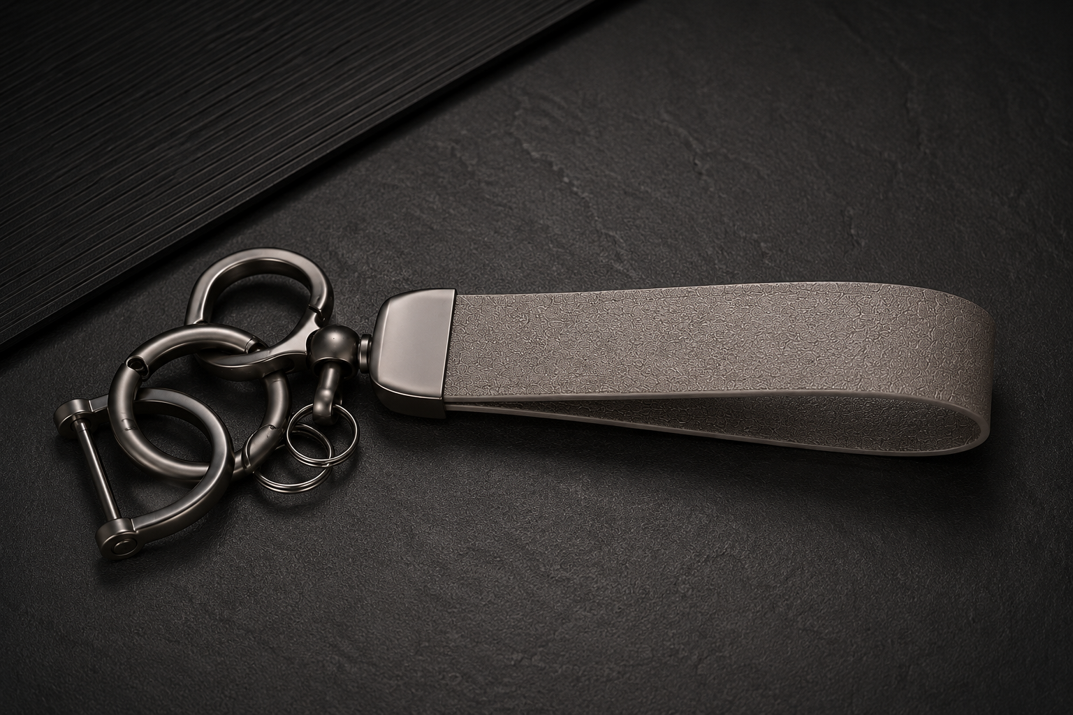 Leren sleutelhanger bruin detailweergave