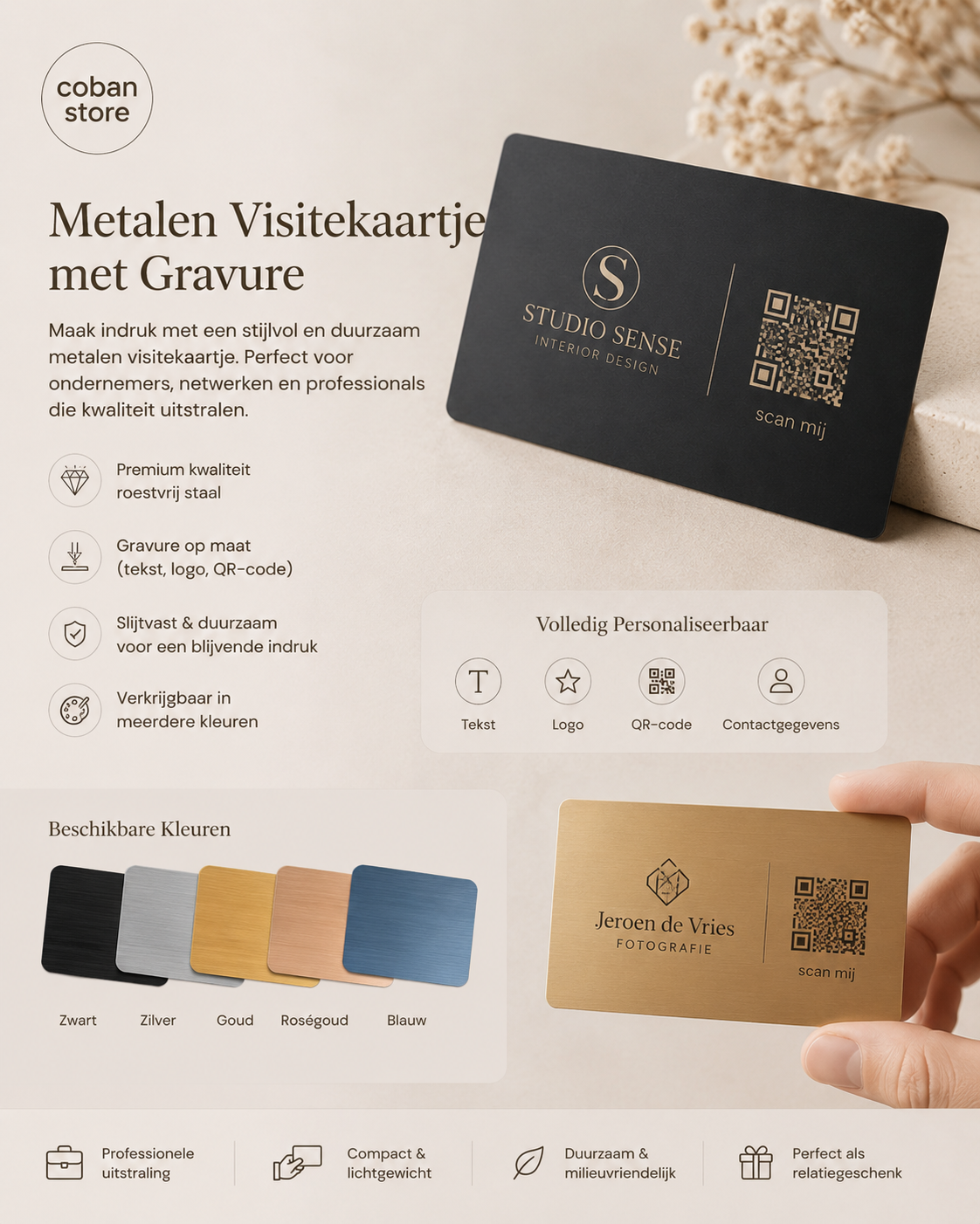 Voorbeeld naam en logo op NFC kaartje