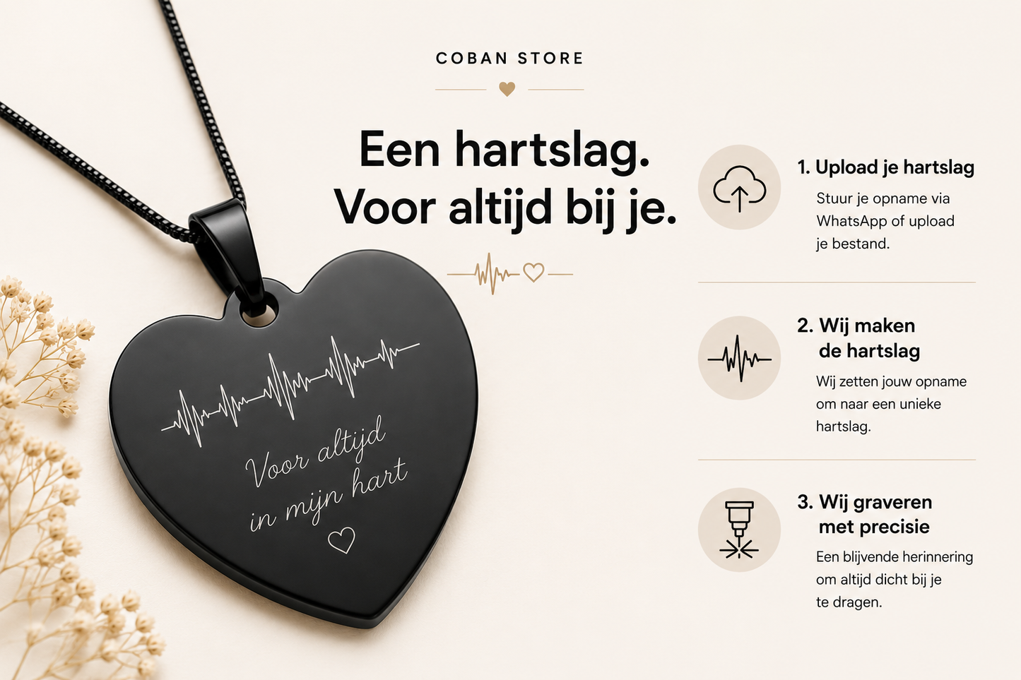 Voorbeeld ECG gravure op RVS hanger