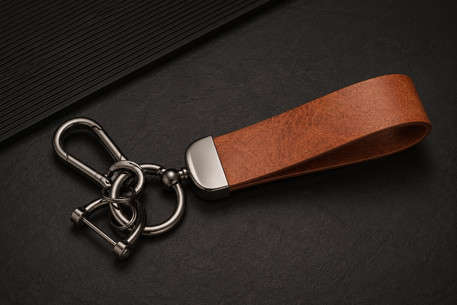 Leren sleutelhanger grijs productweergave