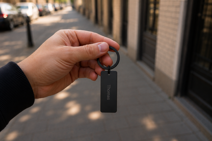 Rechthoekige mini sleutelhanger product op witte achtergrond