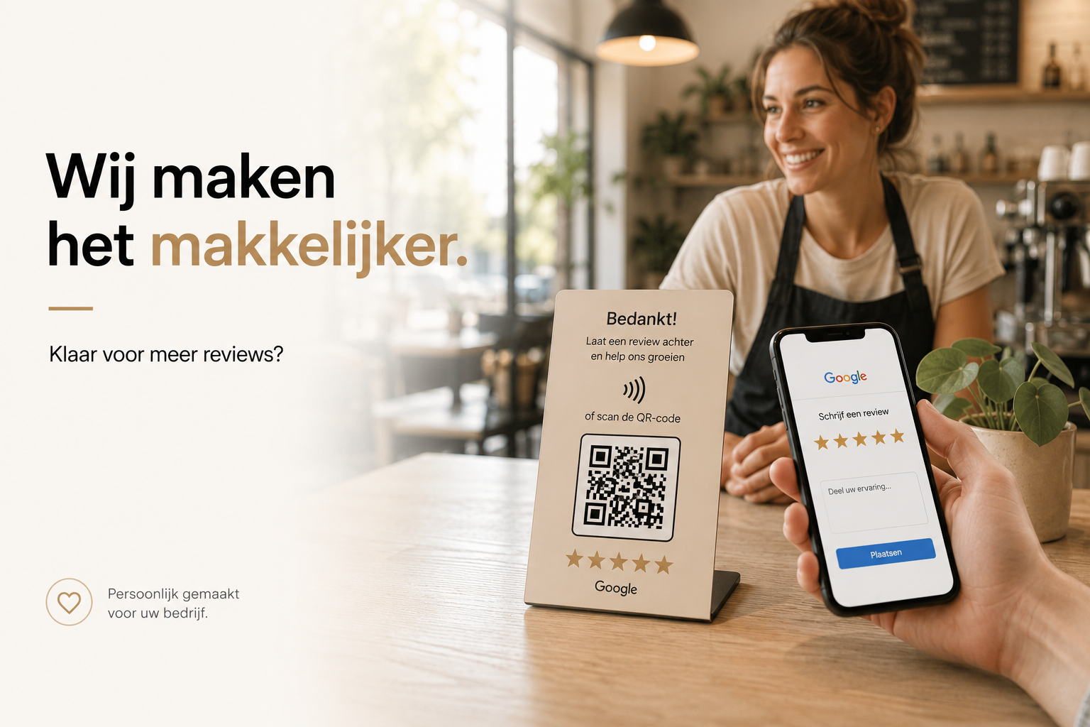 NFC standaard op tafel in restaurant setting