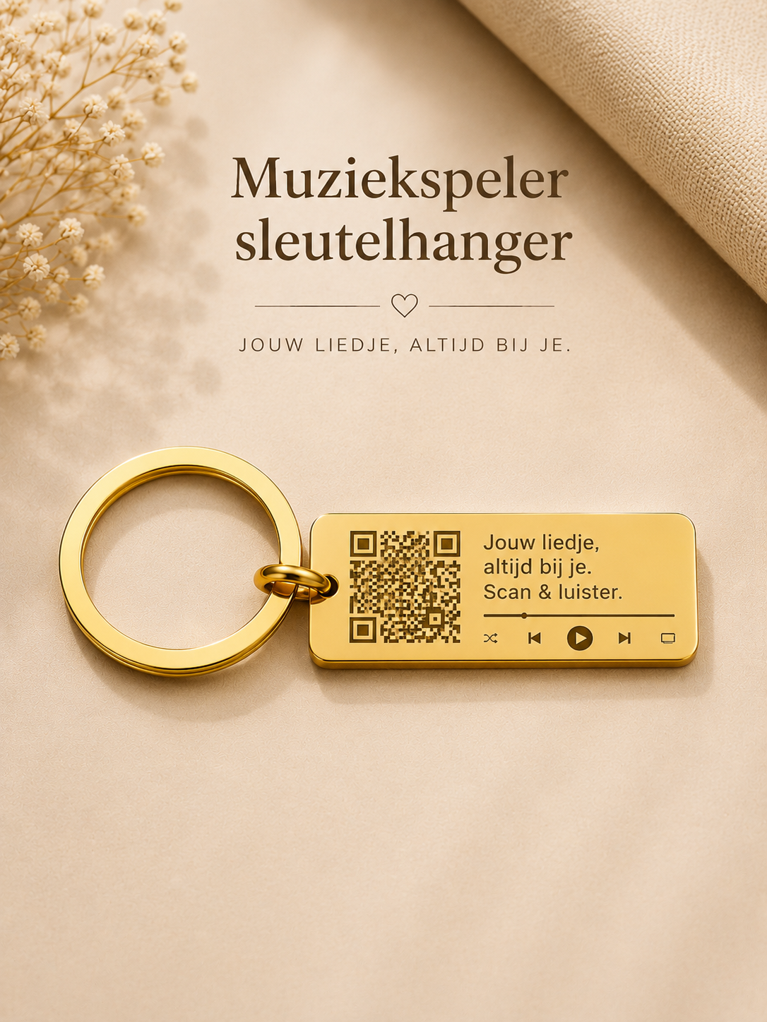Muziekspeler sleutelhanger productdetail op witte achtergrond