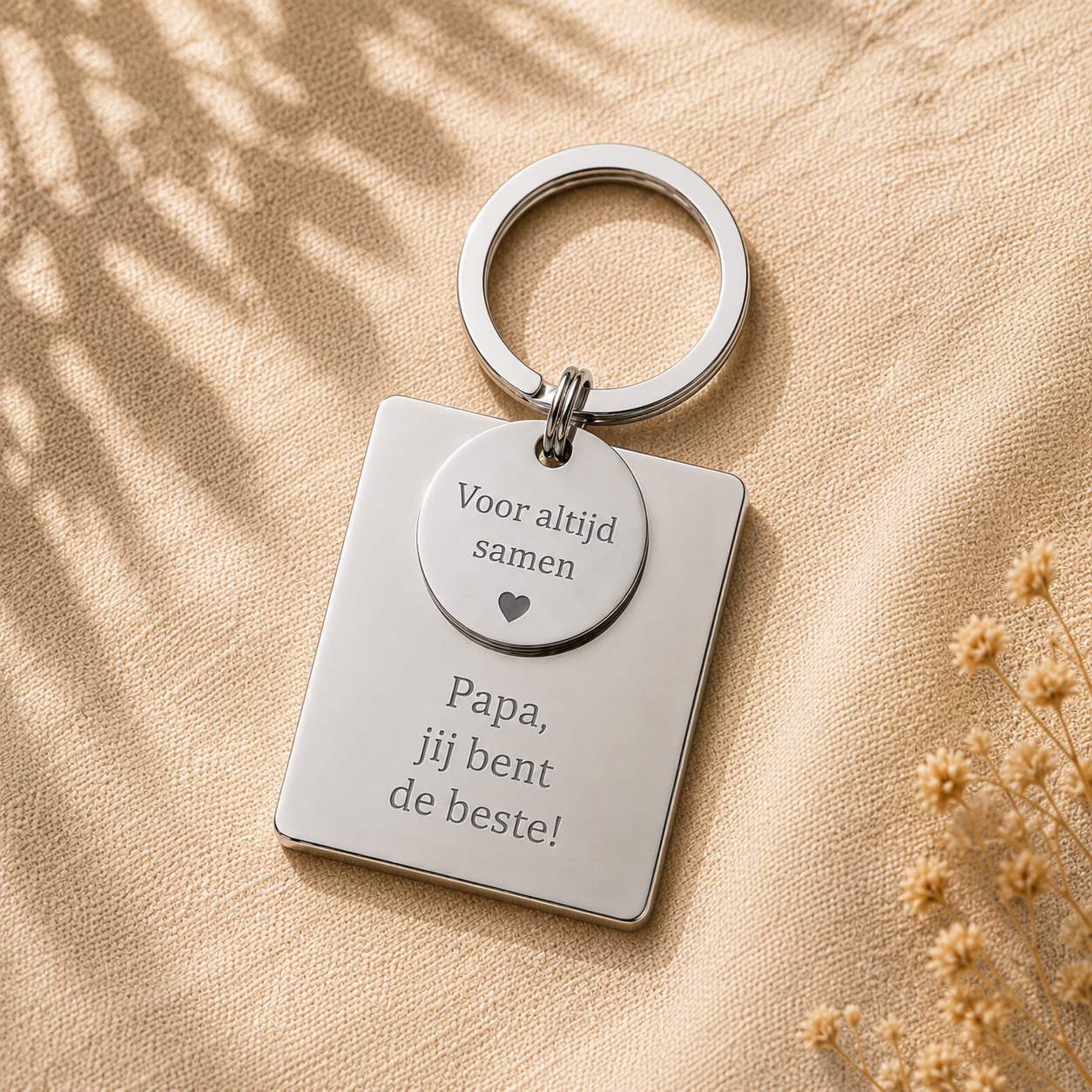 Vierkante RVS ID tag sleutelhanger zilver 28x28 mm