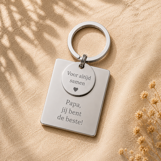 Vierkante RVS ID tag sleutelhanger zilver 28x28 mm