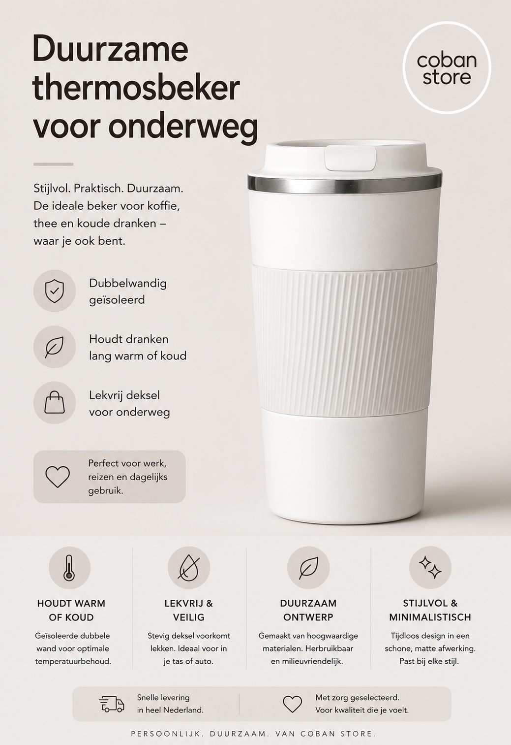 Thermosbeker productweergave met deksel