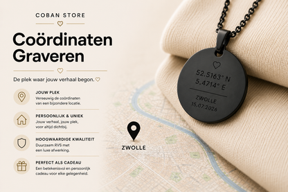 Coördinaten hanger met ketting op ondergrond