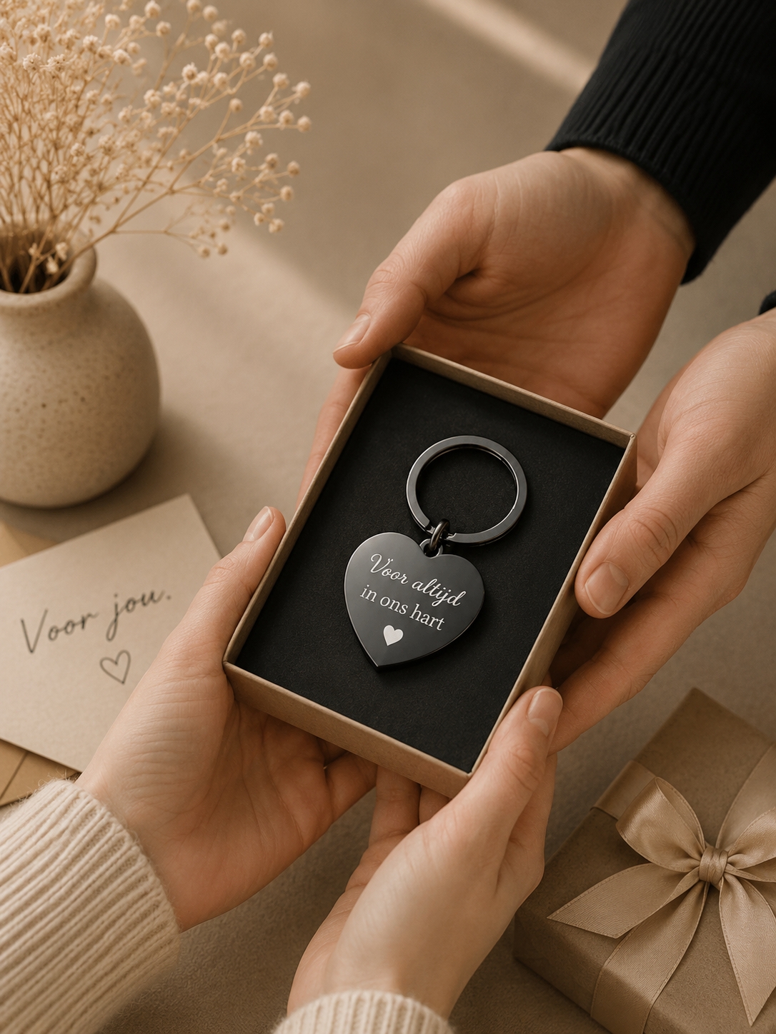 Hart sleutelhanger RVS zilver groot detail