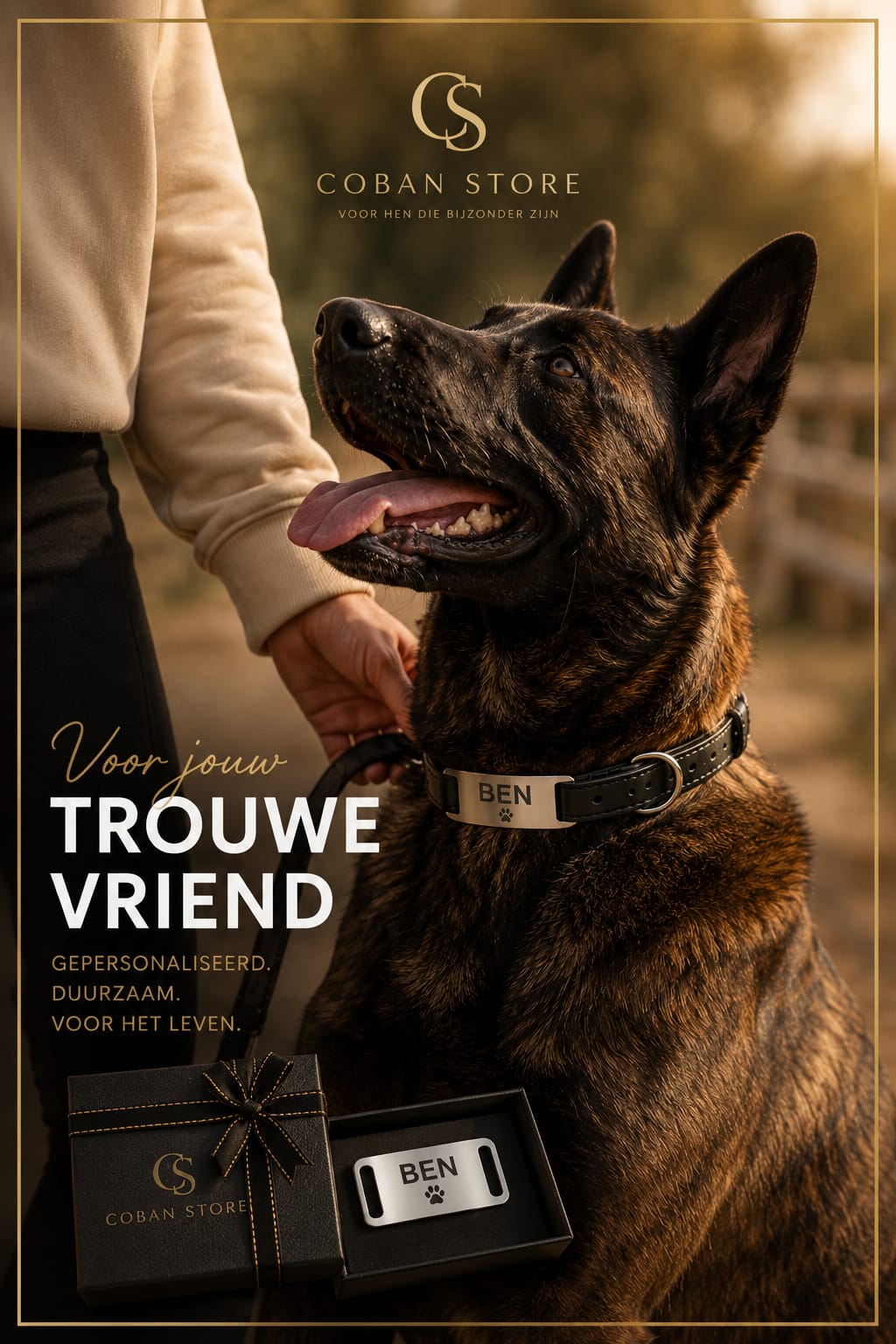 Voorbeeld naam en telefoon op halsband tag