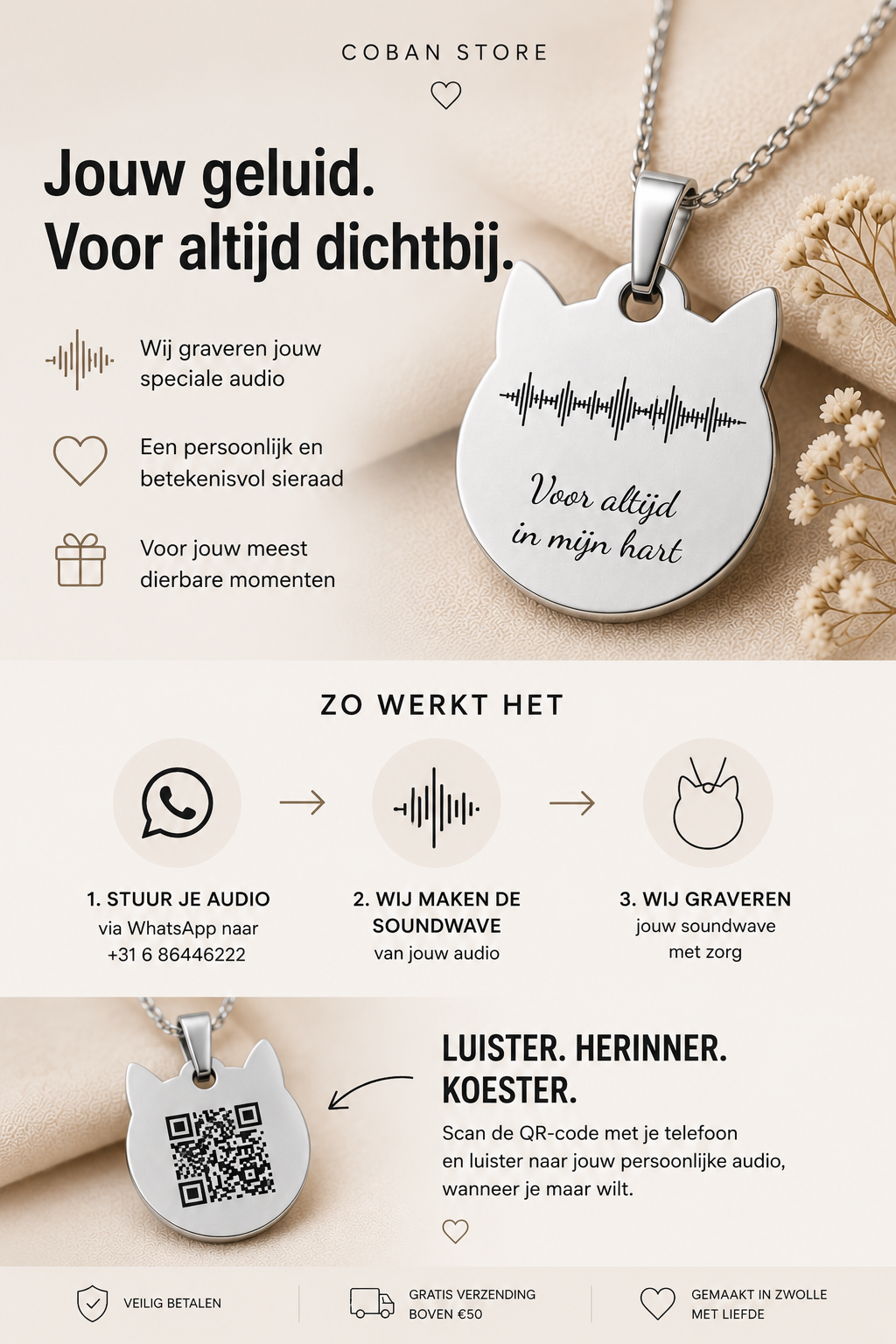 Geluidsgolf hanger productweergave met ketting