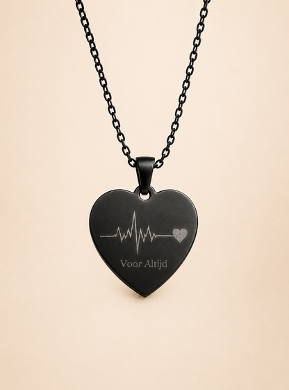 Hartslaglijn of ECG gegraveerd op RVS hanger met ketting