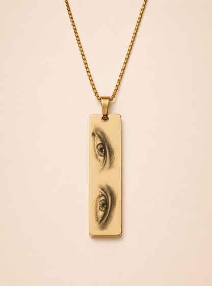 Ogen portret gegraveerd op RVS hanger met ketting