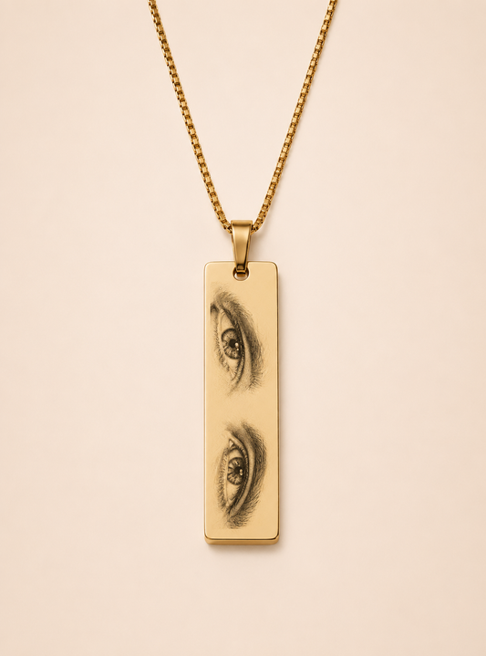 Ogen portret gegraveerd op RVS hanger met ketting
