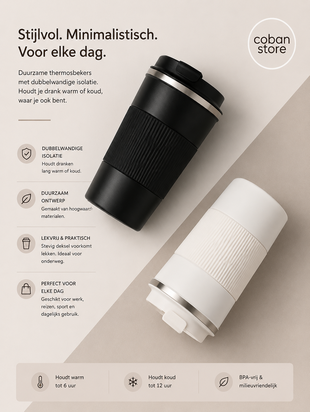 Thermosbeker met deksel open