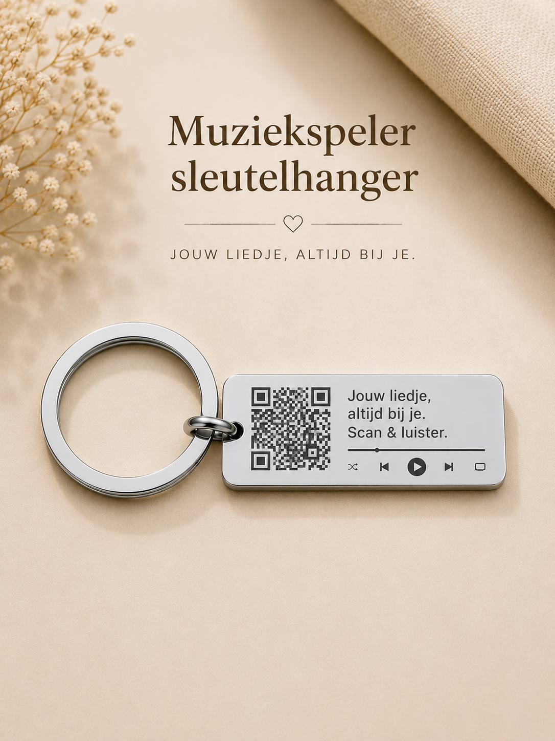 Voorbeeld songtitel gravure op muziekspeler sleutelhanger