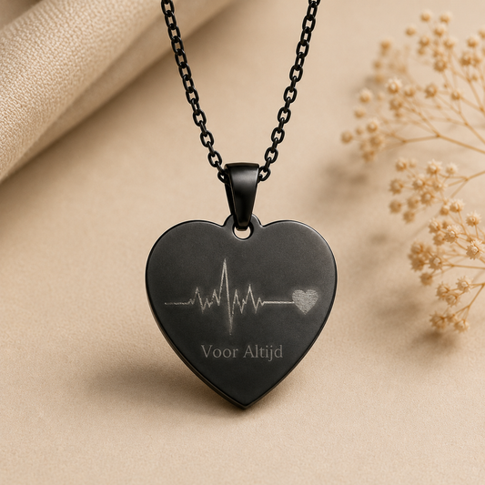 Detail heartbeat lasergravure op metaal