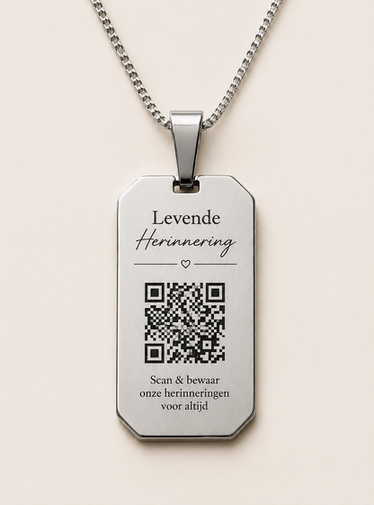 RVS hanger Levende Herinnering met digitale pagina en ketting