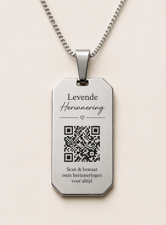 RVS hanger Levende Herinnering met digitale pagina en ketting