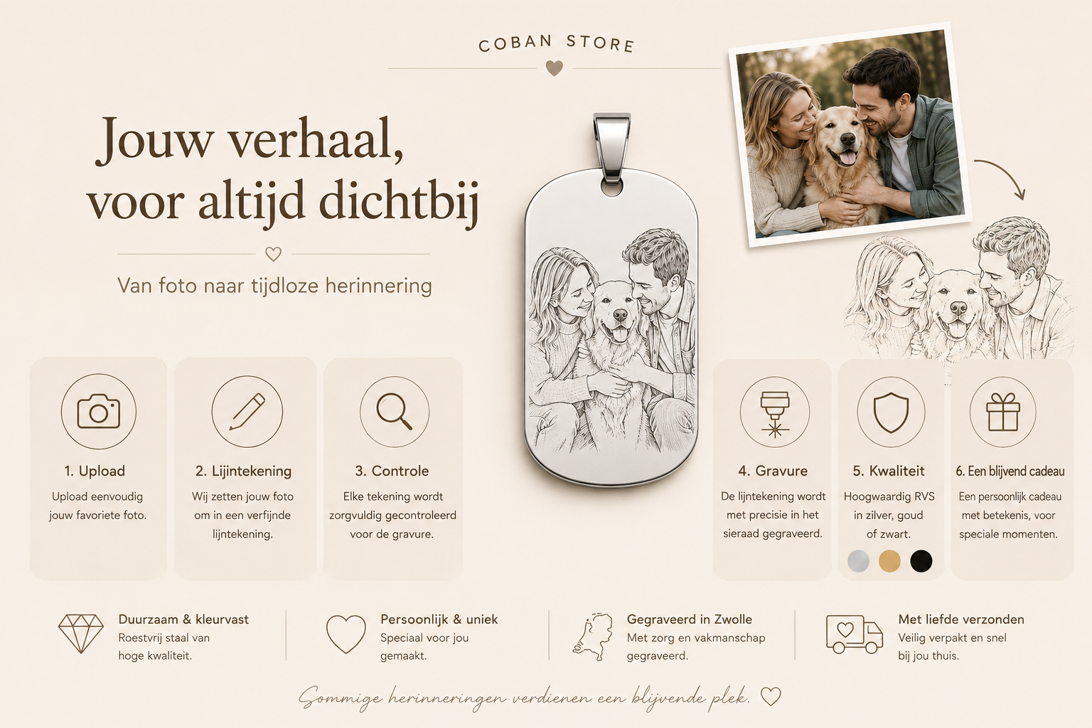 Lijntekening RVS hanger product met ketting