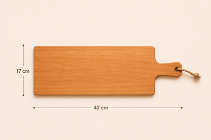 Rechthoekige borrelplank met handvat close-up