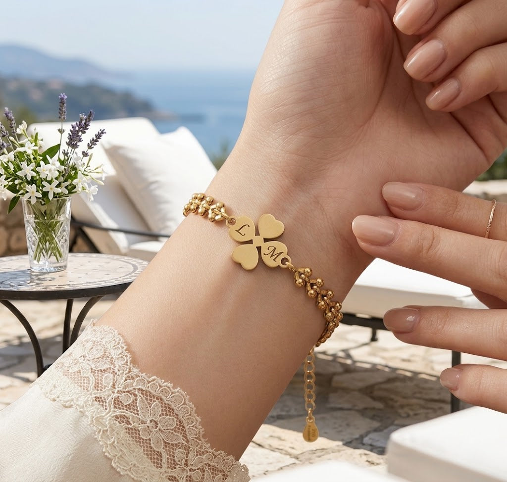 Gouden Klaverblad Armband