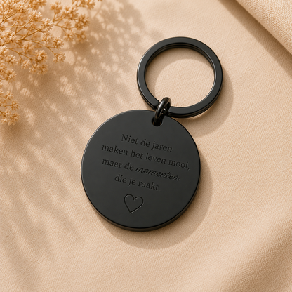 Ronde sleutelhanger productdetail met gravure mogelijkheid