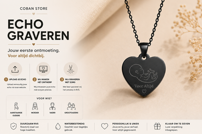Echo hart hanger als kraamcadeau verpakt met lint