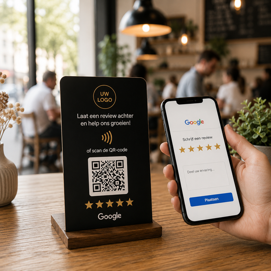Detail NFC en QR op tafelstandaard