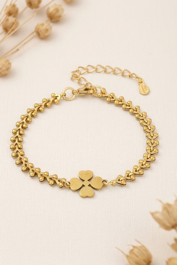 Gouden Klaverblad Armband